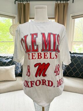 Ole Miss Rebels White Short Sleeve Graphic Tee - Red Lettering